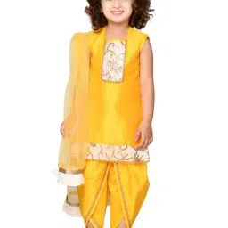 Saka Designs Kids Yellow & Ivory Embroidered Kurta with Dhoti & Dupatta-picture-38