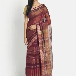 Fabindia Maroon Cotton Silk Woven Saree Without Blouse-picture-42