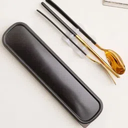 Nestasia Premium quality Black stainless Steel cutlery set with Box (1 Spoon + 1 Fork + 2 chopstick)-picture-13
