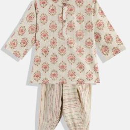 READIPRINT FASHIONS Kids Beige Floral Print Full Sleeves Kurta with Dhoti-image-65