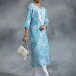 Libas Blue Cotton Embroidered Straight Kurta image 4