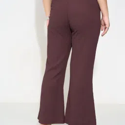 Honey Curvytude By Pantaloons Windsor Wine Flared Fit Textured Plus Size Trousers image 2