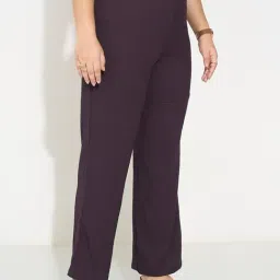 Honey Curvytude By Pantaloons Plum Perfect Straight Fit Textured Plus Size Trousers image 3