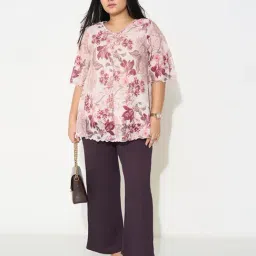 Honey Curvytude By Pantaloons Plum Perfect Straight Fit Textured Plus Size Trousers image 5