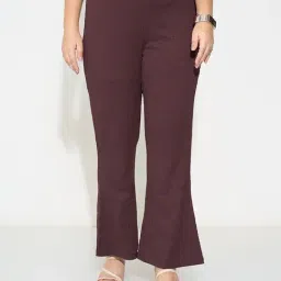 Honey Curvytude By Pantaloons Windsor Wine Flared Fit Textured Plus Size Trousers-image-82