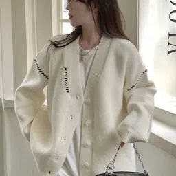 StyleCast Women Self Design V-Neck Long Sleeves Cardigan image 2