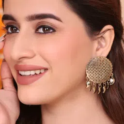 Fida Gold Textured Circular Dangler Earrings-image-44