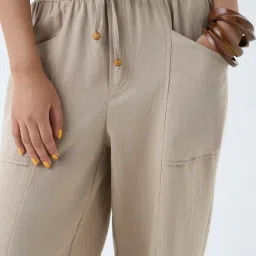 Bombay Paisley by Westside Taupe Solid Cotton-Blend Pants image 4