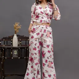Shedika Floral Printed V Neck Crop Top With Palazzo image 4