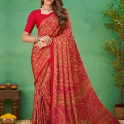 Saree Mall Red Printed Saree With Unstitched Blouse-picture-4