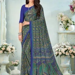 Saree Mall Blue Printed Saree With Unstitched Blouse-picture-29