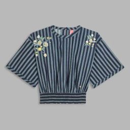 Blue Giraffe Girls Blue Cotton Striped 1 Top-picture-49