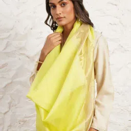 Jaypore Lime Yellow Cotton Silk Maheshwari Dupatta image 4