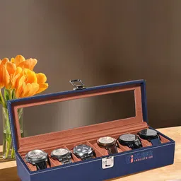Kuber Industries Premium Faux Leather 6 Slots Wrist Watch Organiser Box-picture-37