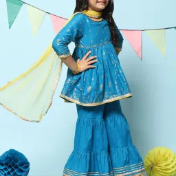 Biba Girls Blue Cotton Printed Suit Set image 4