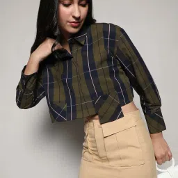 Campus Sutra Green Cotton Regular Fit Checked Shirt image 4