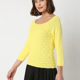 Vero Moda Yellow Self Design Pullover image 3