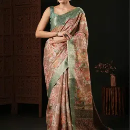 Saree Mall Beige & Green Silk Printed Saree With Unstitched Blouse-picture-33
