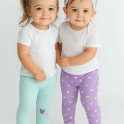 Nauti Nati Girls Blue & Lavender Graphic Print Leggings-image-91