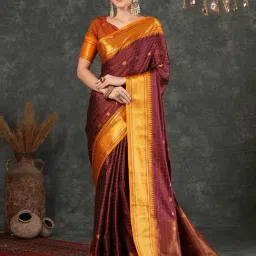 Satrani Maroon Silk Woven Saree With Unstitched Blouse-picture-16