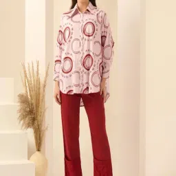 First Resort By Ramola Bachchan Pink And Red Embroidered Regular Fit Shirt-picture-15