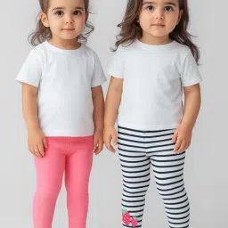 Nauti Nati Girls White & Pink Striped Leggings image 2