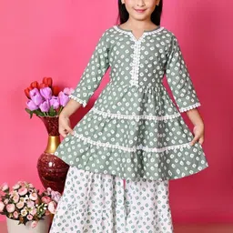 ikonic fashion Girls Festive & Party Kurta and Sharara Set (Green Pack of 1)-picture-21