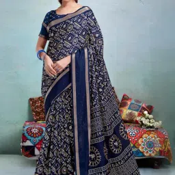 Satrani Blue Printed Saree With Unstitched Blouse-picture-22