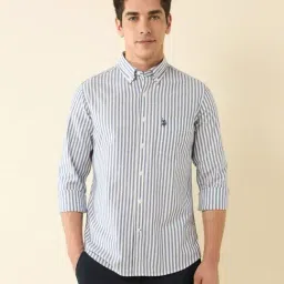 U.S. Polo Assn. Blue Cotton Slim Fit Striped Shirt-picture-18