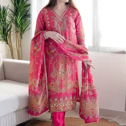 CREEPER Women Ethnic Motifs Printed Regular Mirror Work Kurta with Trousers & With Dupatta image 2