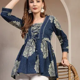 HERE&NOW Floral Print Cotton Peplum Top image 5