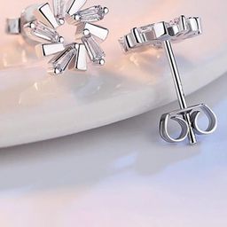 MYKI Silver-Plated Stainless Steel Cubic Zirconia Stone Studded Contemporary Star Studs-picture-9