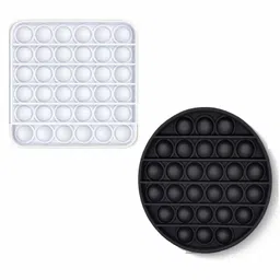 FunBlast Round & Square Shaped Pop Bubble Stress Relieving Silicone Pop It Fidget Toy Pack Of 2 - Multicolour-picture-24