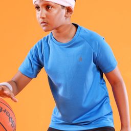 Pine Active Skin Friendly & Breathable Sportswear Half Sleeves T-shirt Solid - Blue-picture-32