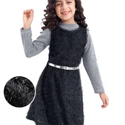 Hola Bonita Knit Full Length Fur with Shimmer Layered Party Dress - Black-picture-21