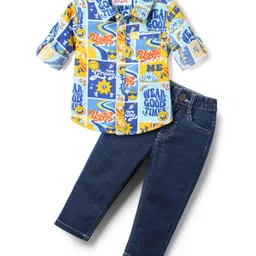 Babyhug Cotton Woven Full Sleeves Printed Shirt & Denim Jeans Set - Blue-picture-11