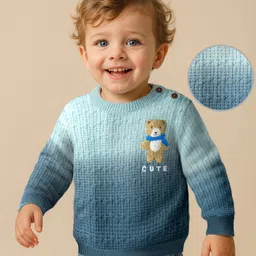 Babyoye 100% Cotton Knit Full Sleeves Pullover with Bear Embroidery - Light Blue-picture-28