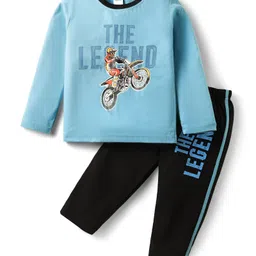 Taeko Single Jersey Knit Full Sleeves T-Shirt & Pant Set With Text Print - Light Blue & Black-picture-28