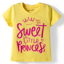 kookie kids india Kookie Kids Single Jersey Knit Half Sleeves T-Shirt with Text Graphic - Lemon-picture-25
