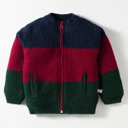 Yellow Apple Knit Full Sleeves Front Open Sweater With Pocket Detailing - Maroon-picture-19