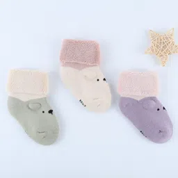 Kidofash Cotton Knit Pack Of 3 Baby Animals Face Designed Socks - Purple-picture-32
