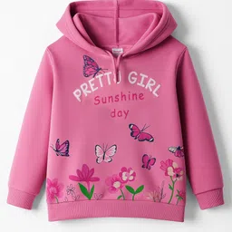 Tango Fleece Knit Full Sleeves Hooded Sweatshirt with Floral & Butterfly Print - Pink-picture-20