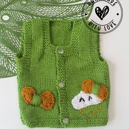 Woonie Hand Knit Sleeveless Bow Applique Detailed Sweater - Green-image-78