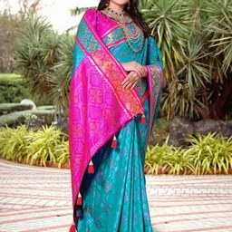 AKSH FASHION Blue Silk Blend Sarees-picture-34