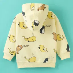 Little Kangaroos Fleece Full Sleeves Hooded Jacket With Penguin Print - Yellow image 2