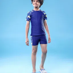 Pine Active Half Raglan Sleeves Printed Two Piece Swimsuit - Navy Blue image 2