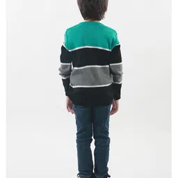 KNITCO Full Sleeves Colour Blocked Placement Astronaut Woven Designed Sweater - Green image 4