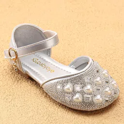 Babyoye Sandals with Backstrap Closure & Pearl Embellishments - Silver image 3