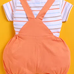 Jb Club Cotton Knit Baby Giraffe Patch Embroidered & Applique Detailed Dungaree With Half Sleeves Tee Set - Orange image 4