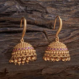Kushal's Fashion Jewellery Gold-Plated Dome Shaped Stone Studded Antique Jhumkas-picture-54